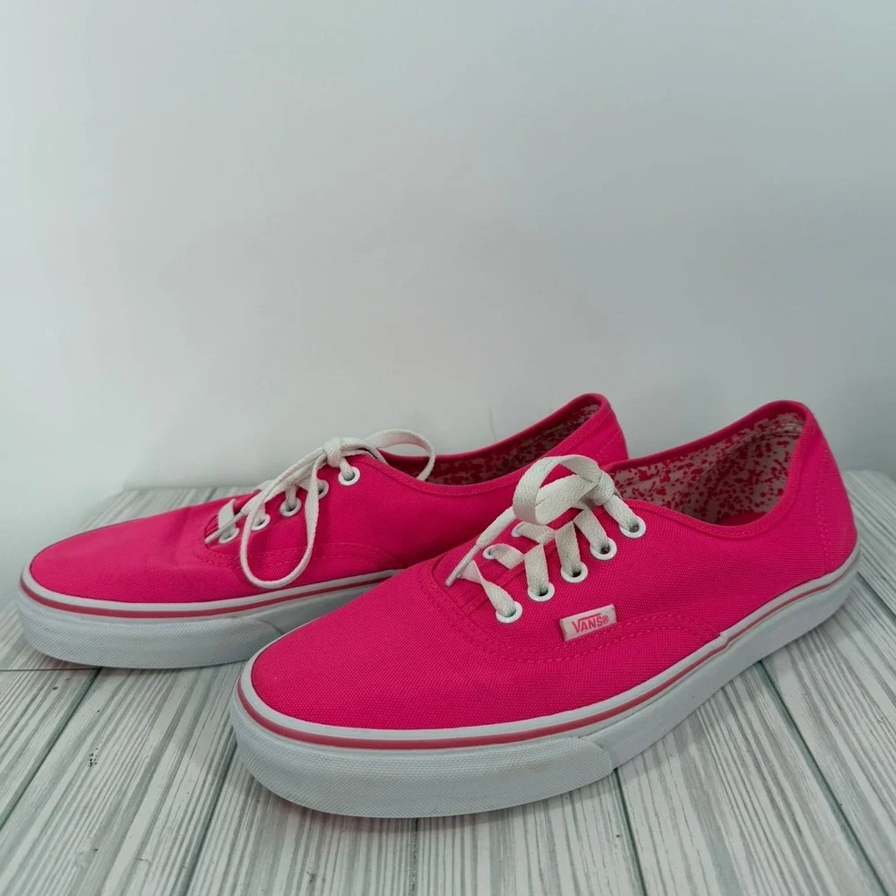 Vans Authentic Neon Pink Canvas Low Top Skate Shoes Mens Size 10